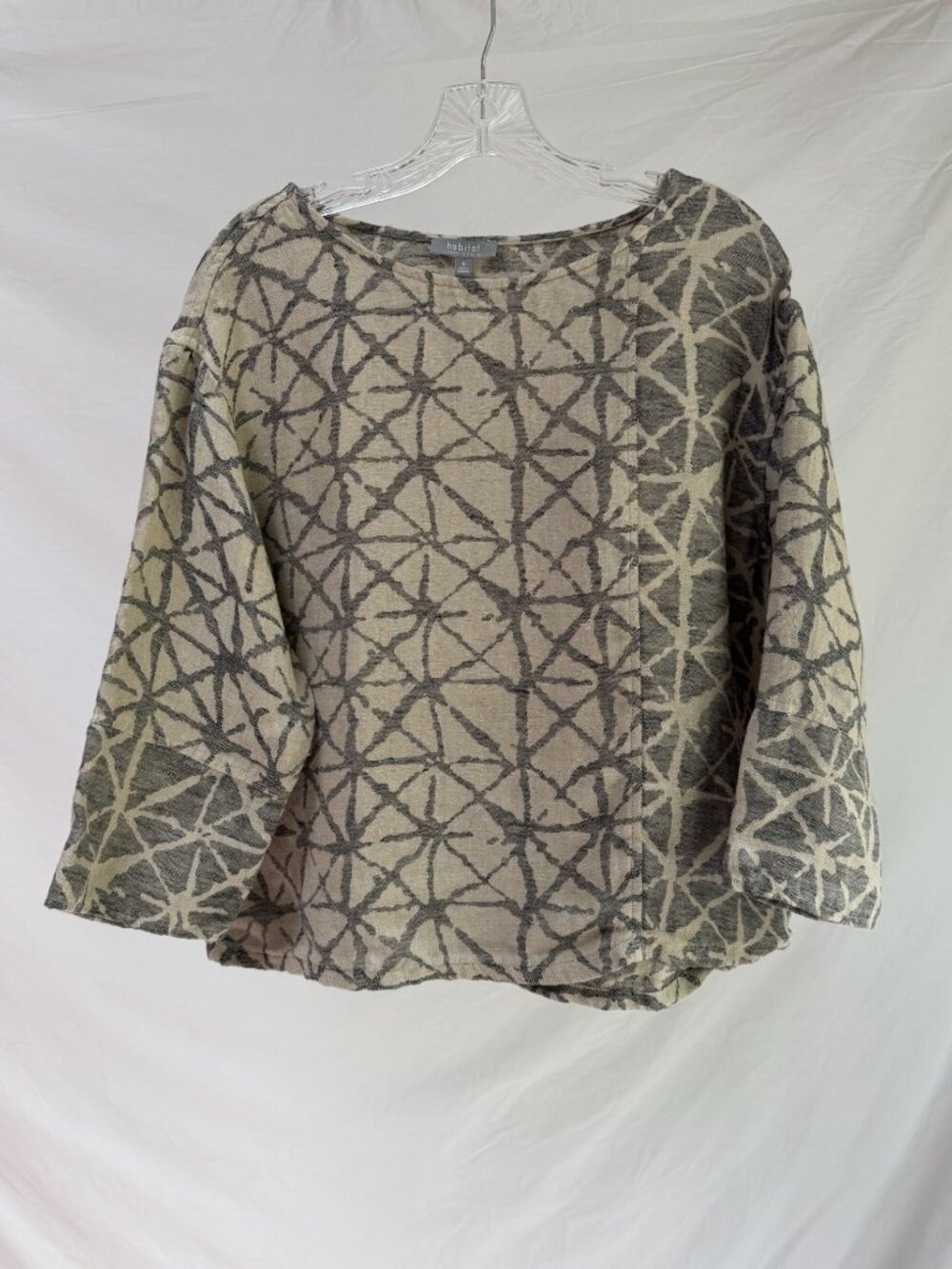HABITAT Linen Beige & Gray Modern Print 3/4 Pullover Size M